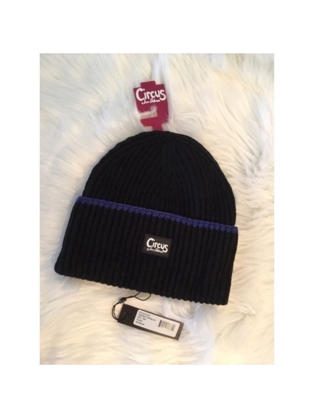 Circus by Sam Edelman Unisex contrast tipping beanie black w/blue metallic trim - Picture 2 of 10